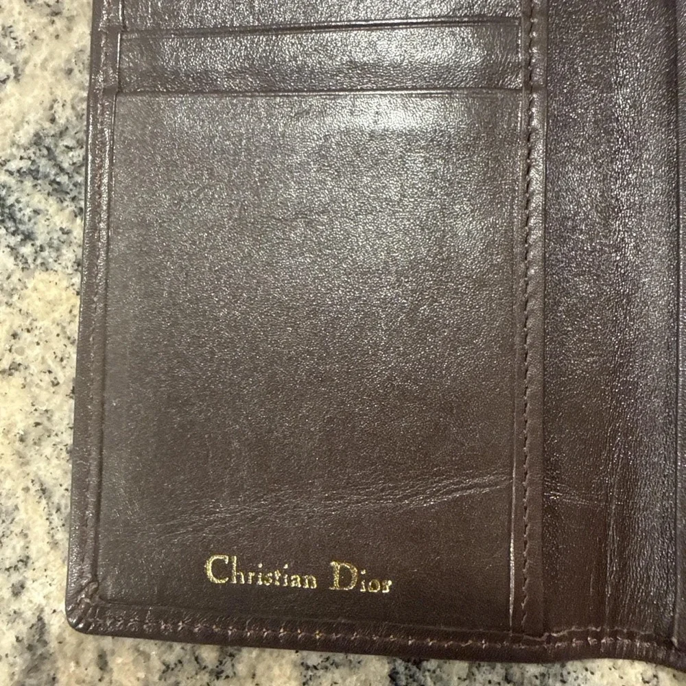 90s Christian Dior Long Wallet Cash Holder Genuine Leather Brown